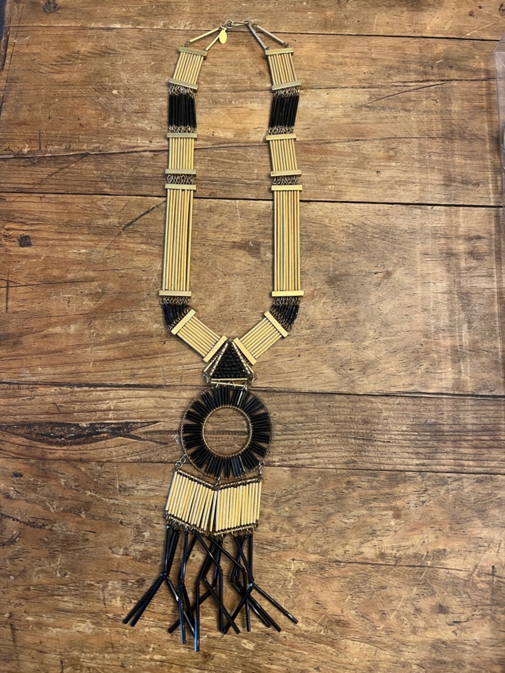Gold and Black Statement Fringe Necklace
